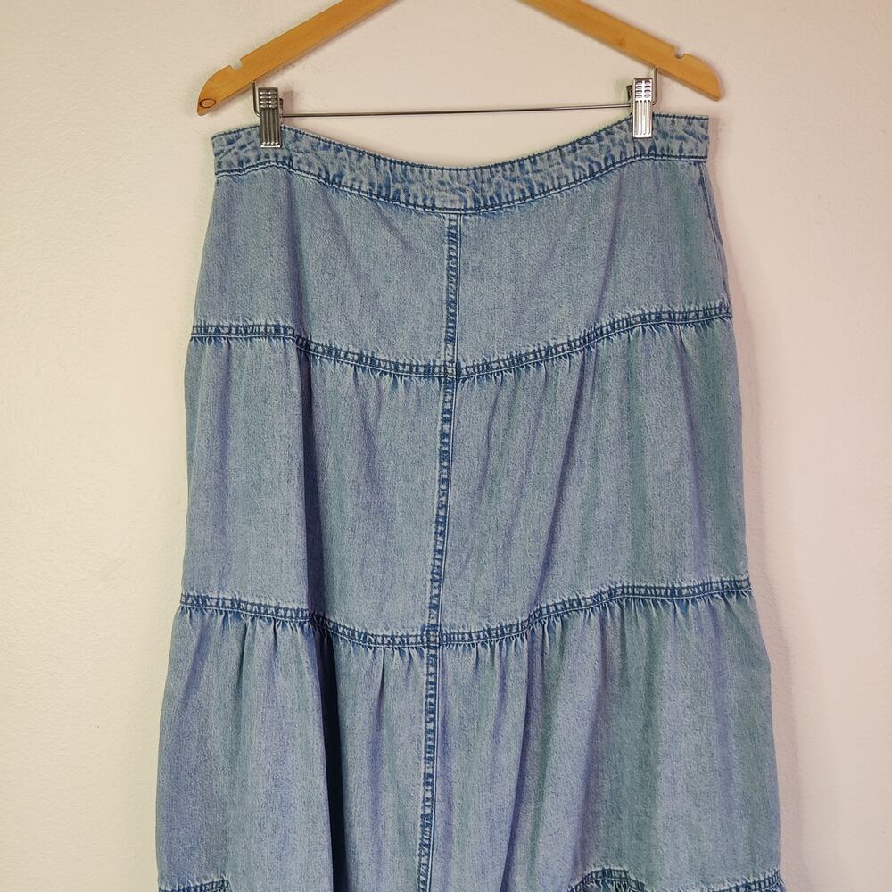 Maurices Button Fly Tiered Denim High Rise Western Prairie Midi Maxi Skirt 14 - Picture 6 of 11
